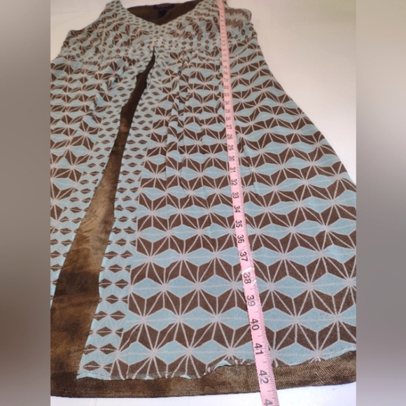 Signature By Robbie Bee Women's Silk Brown and Blue Patterned Dress - Picture 7 of 10